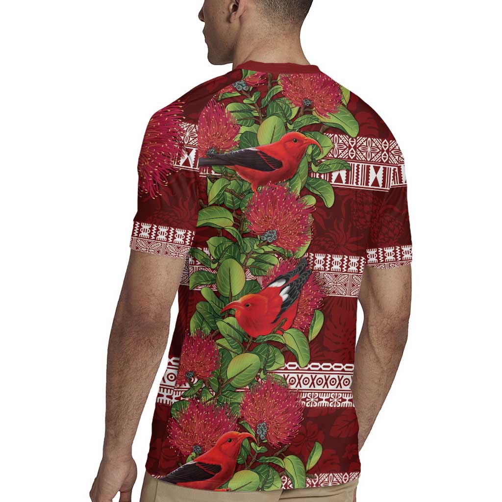 Hawaii Christmas Mele Kalikimaka Rugby Jersey I'iwi Bird on Ohia Lehua