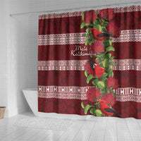 Hawaii Christmas Mele Kalikimaka Shower Curtain I'iwi Bird on Ohia Lehua