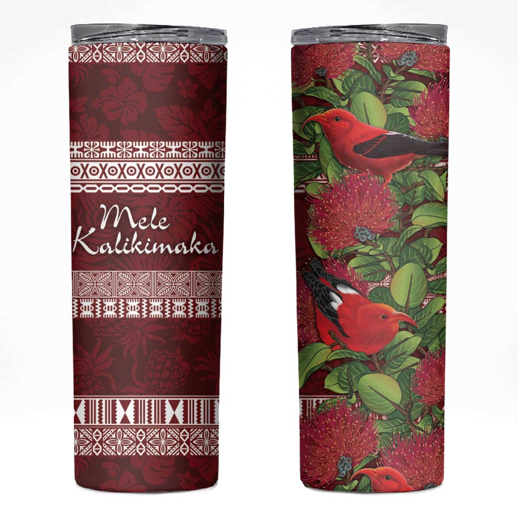 Hawaii Christmas Mele Kalikimaka Skinny Tumbler I'iwi Bird on Ohia Lehua