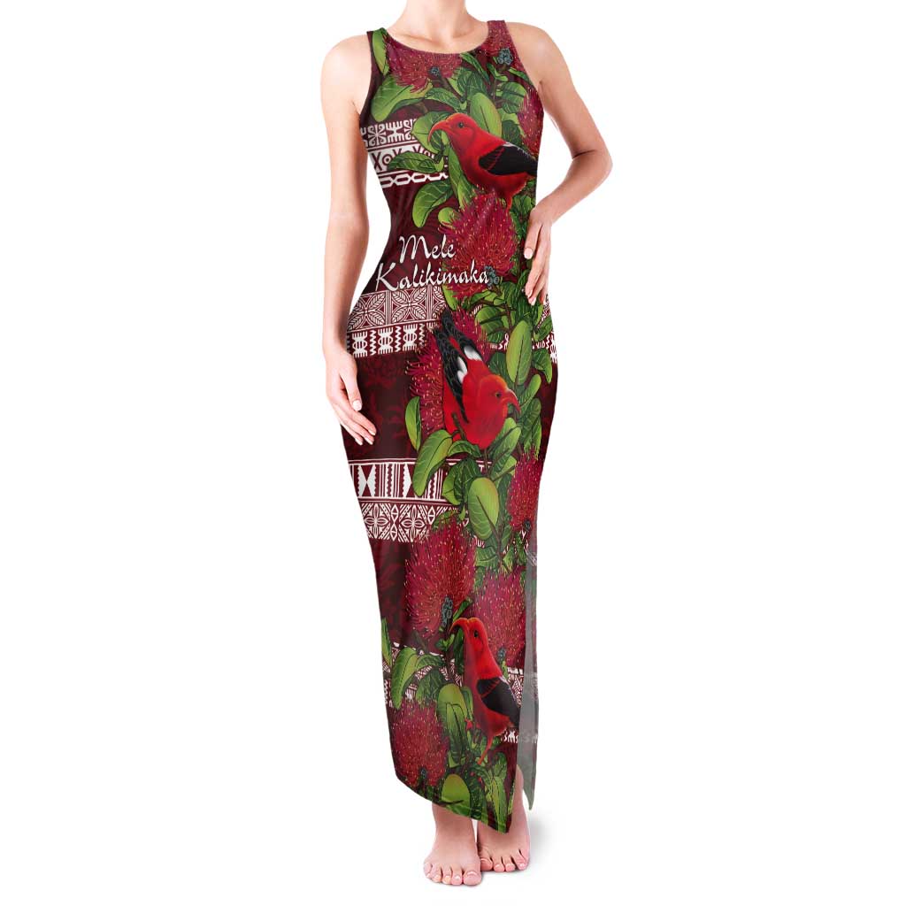 Hawaii Christmas Mele Kalikimaka Tank Maxi Dress I'iwi Bird on Ohia Lehua