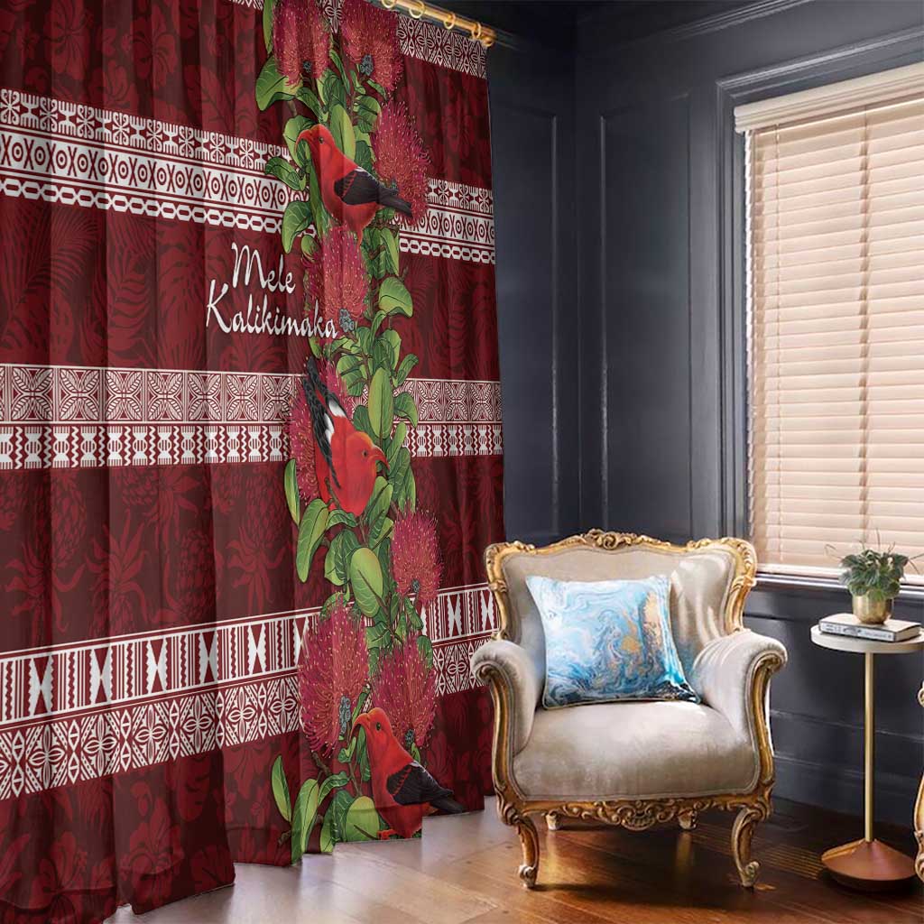 Hawaii Christmas Mele Kalikimaka Window Curtain I'iwi Bird on Ohia Lehua