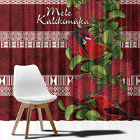 Hawaii Christmas Mele Kalikimaka Window Curtain I'iwi Bird on Ohia Lehua