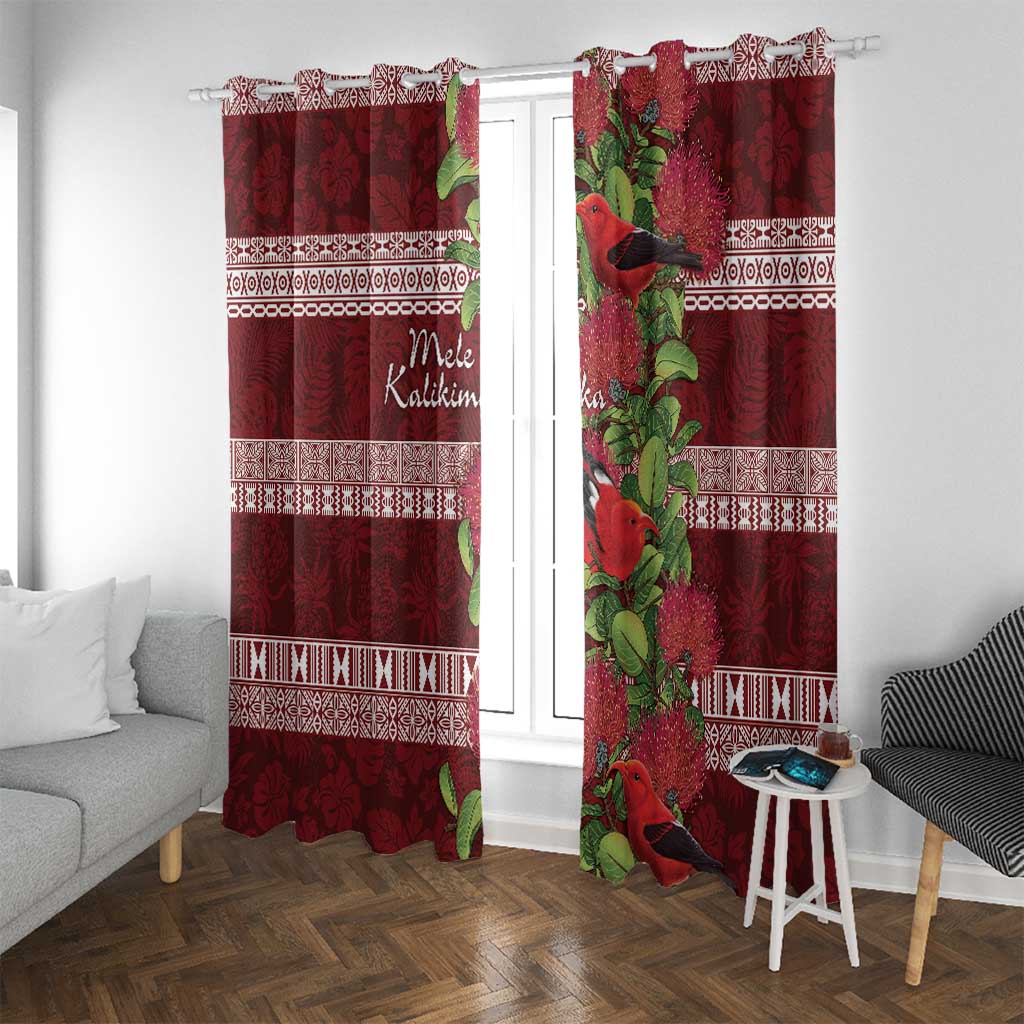 Hawaii Christmas Mele Kalikimaka Window Curtain I'iwi Bird on Ohia Lehua