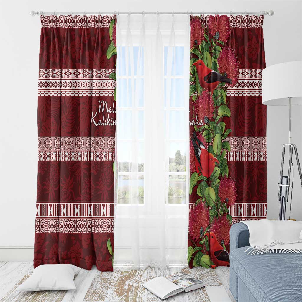 Hawaii Christmas Mele Kalikimaka Window Curtain I'iwi Bird on Ohia Lehua