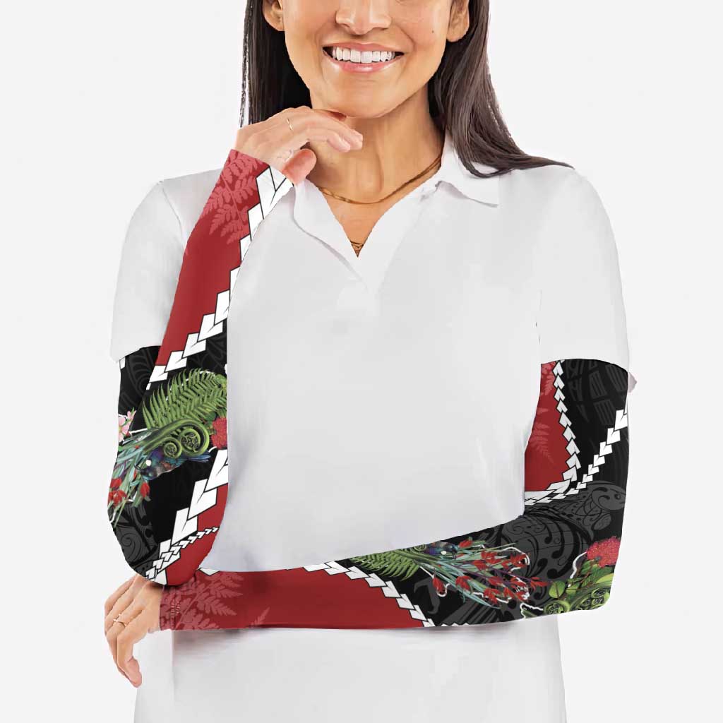 New Zealand Christmas Arm Sleeves Flora Map with Birds - Polynesian Pride