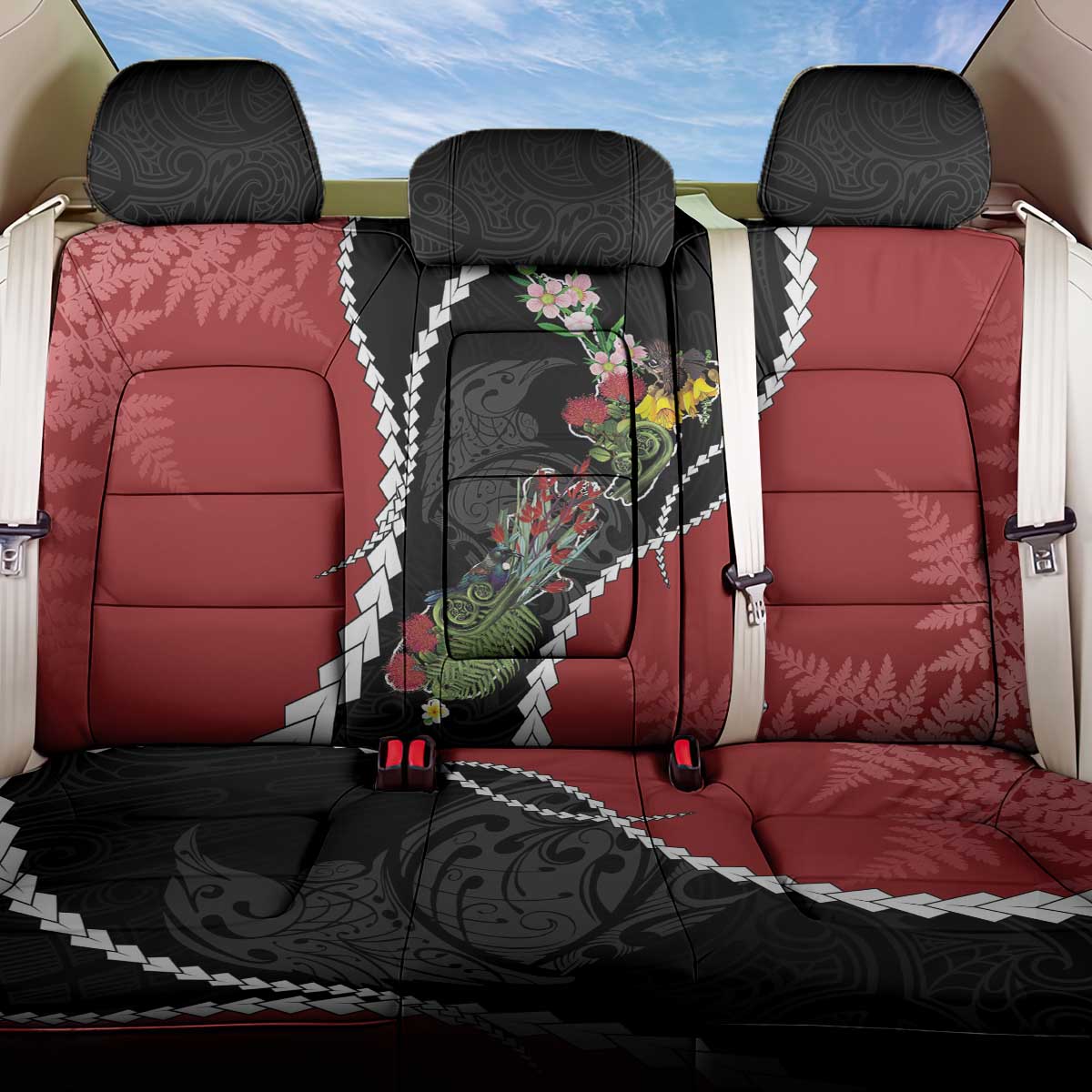 New Zealand Christmas Back Car Seat Cover Flora Map with Birds - Polynesian Pride