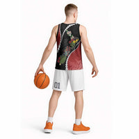 New Zealand Christmas Basketball Jersey Flora Map with Birds - Polynesian Pride