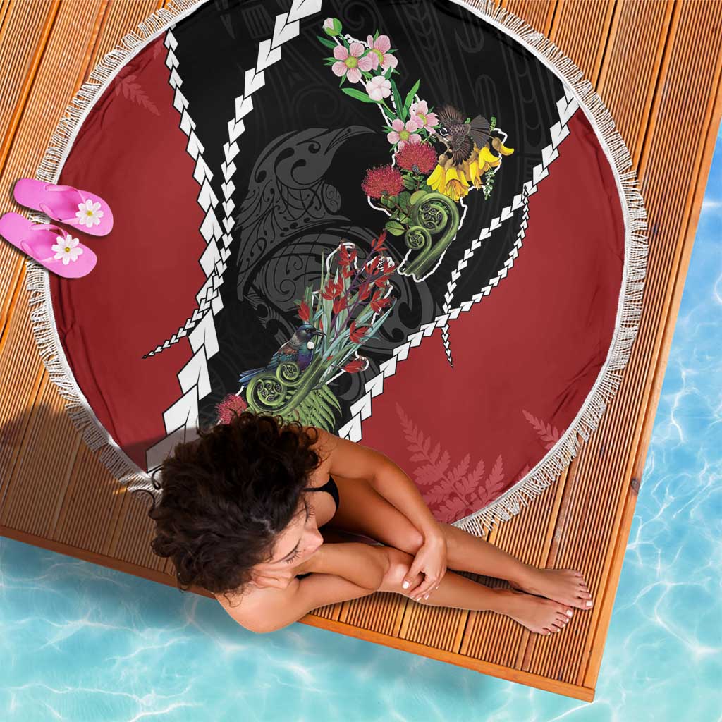 New Zealand Christmas Beach Blanket Flora Map with Birds - Polynesian Pride