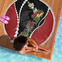 New Zealand Christmas Beach Blanket Flora Map with Birds - Polynesian Pride