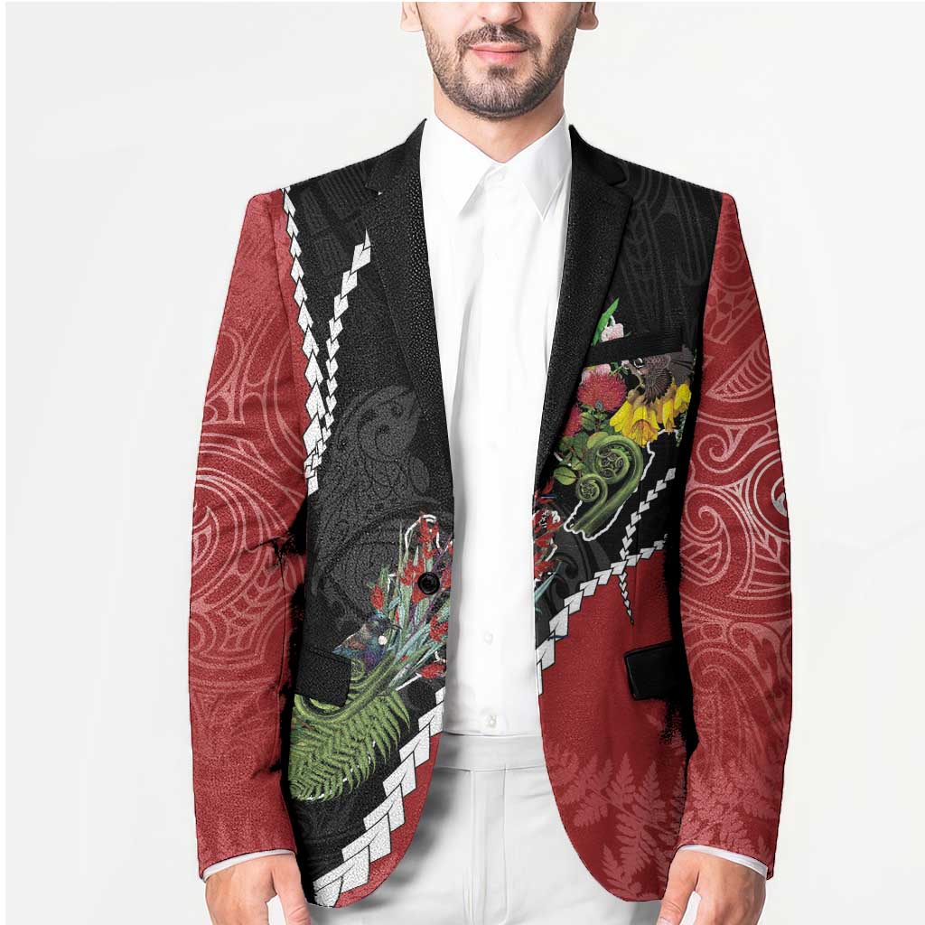 New Zealand Christmas Blazer Flora Map with Birds - Polynesian Pride
