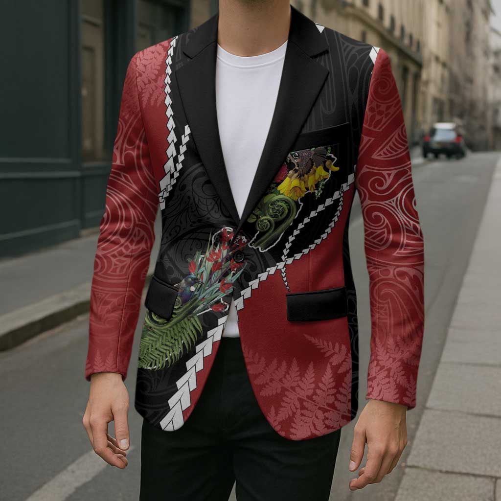 New Zealand Christmas Blazer Flora Map with Birds - Polynesian Pride