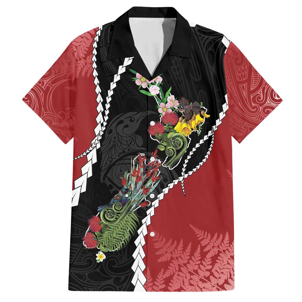 New Zealand Christmas Family Matching Long Sleeve Bodycon Dress and Hawaiian Shirt Flora Map with Birds - Polynesian Pride