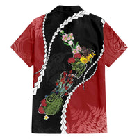 New Zealand Christmas Family Matching Off The Shoulder Long Sleeve Dress and Hawaiian Shirt Flora Map with Birds - Polynesian Pride