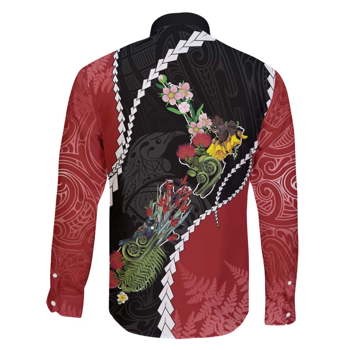 New Zealand Christmas Family Matching Off The Shoulder Long Sleeve Dress and Hawaiian Shirt Flora Map with Birds - Polynesian Pride