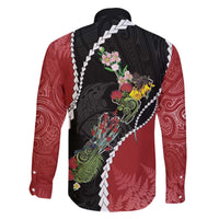 New Zealand Christmas Family Matching Off The Shoulder Long Sleeve Dress and Hawaiian Shirt Flora Map with Birds - Polynesian Pride