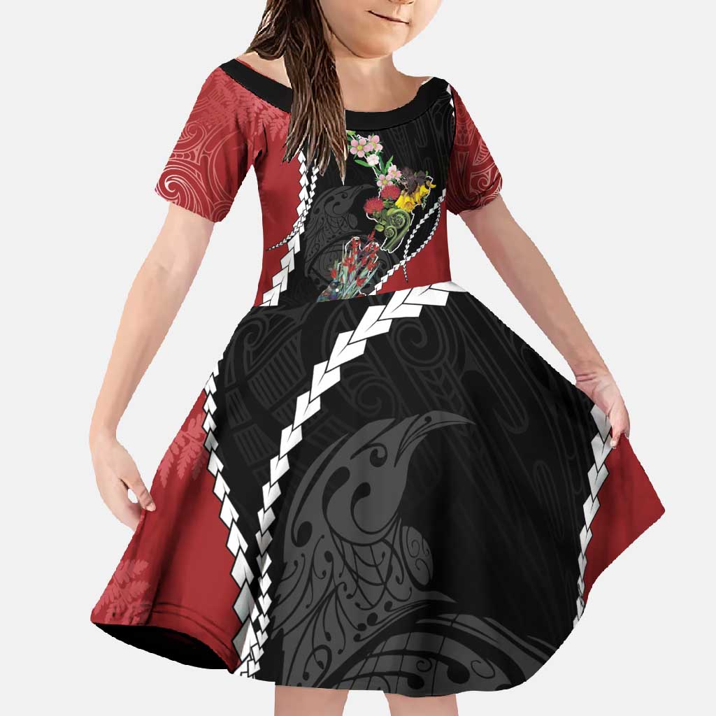 New Zealand Christmas Family Matching Off Shoulder Maxi Dress and Hawaiian Shirt Flora Map with Birds - Polynesian Pride