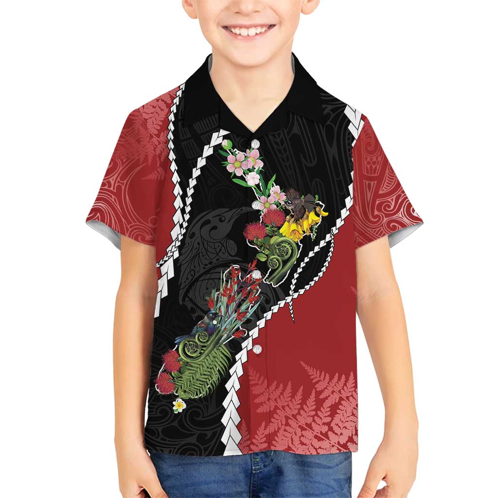 New Zealand Christmas Family Matching Puletasi and Hawaiian Shirt Flora Map with Birds - Polynesian Pride