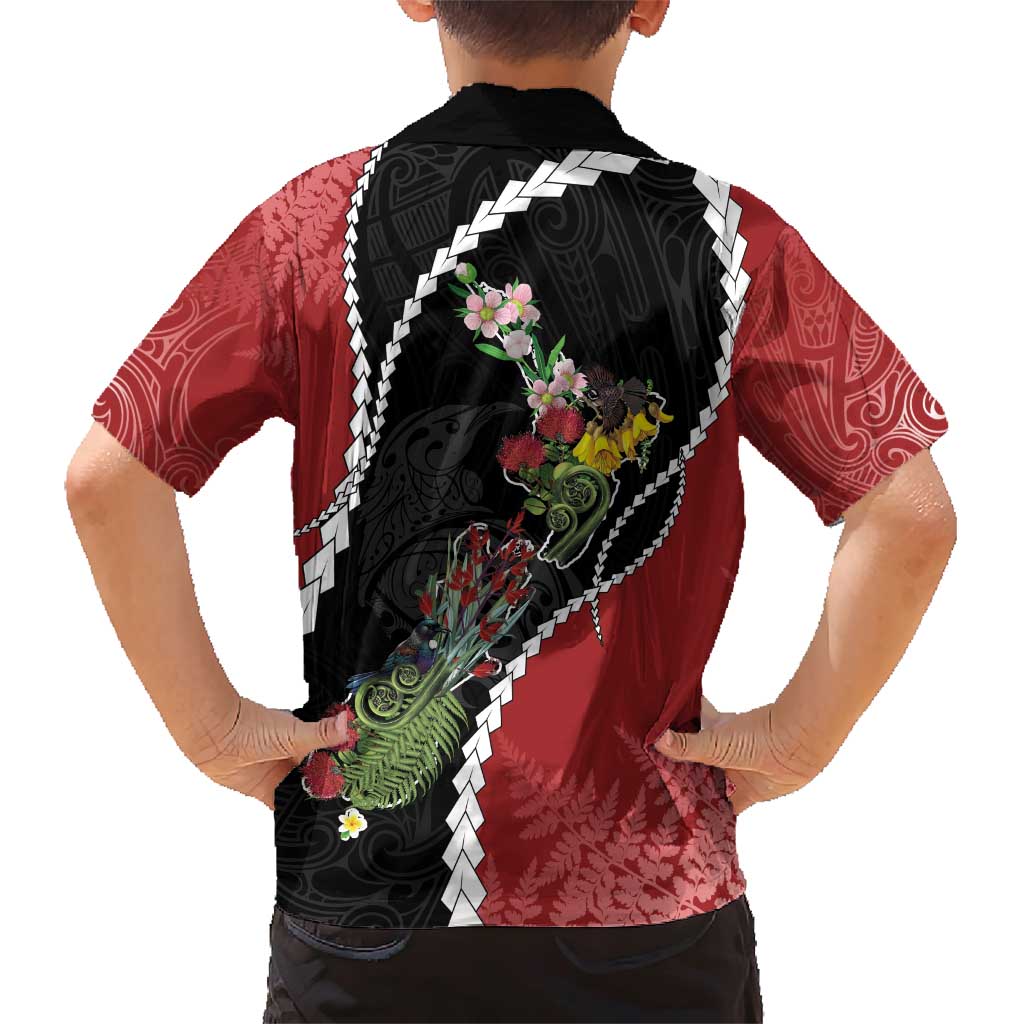 New Zealand Christmas Family Matching Short Sleeve Bodycon Dress and Hawaiian Shirt Flora Map with Birds - Polynesian Pride