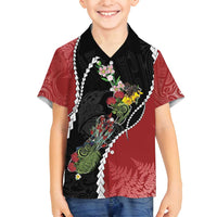 New Zealand Christmas Family Matching Tank Maxi Dress and Hawaiian Shirt Flora Map with Birds - Polynesian Pride