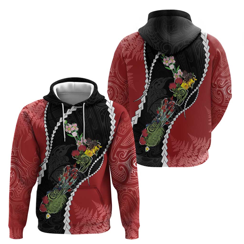 New Zealand Christmas Hoodie Flora Map with Birds - Polynesian Pride