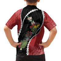 New Zealand Christmas Kid Hawaiian Shirt Flora Map with Birds - Polynesian Pride