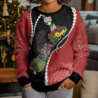 New Zealand Christmas Kid Ugly Christmas Sweater Flora Map with Birds - Polynesian Pride