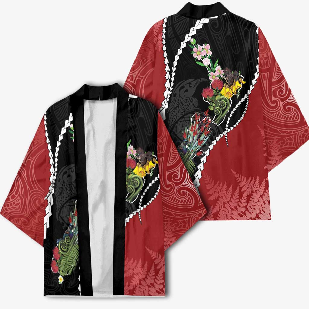 New Zealand Christmas Kimono Flora Map with Birds - Polynesian Pride