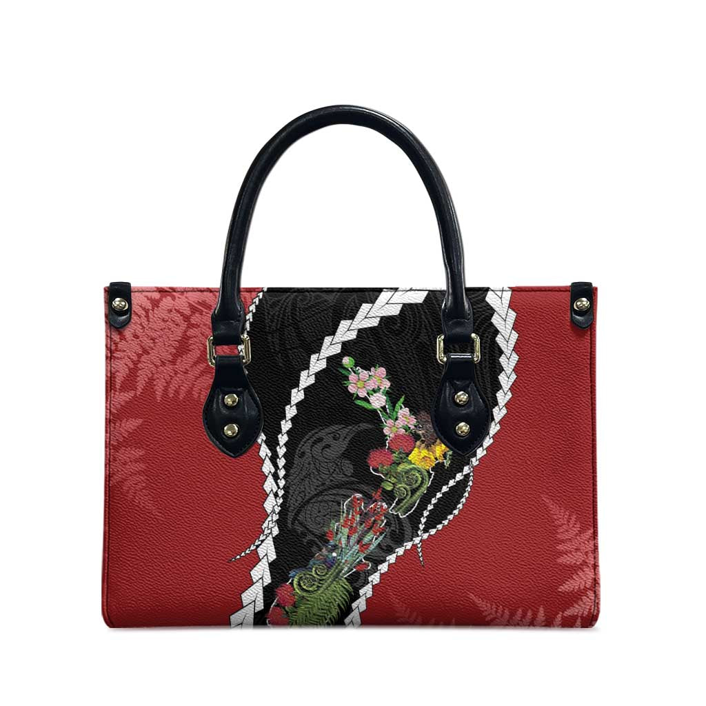 New Zealand Christmas Leather Bag Flora Map with Birds - Polynesian Pride