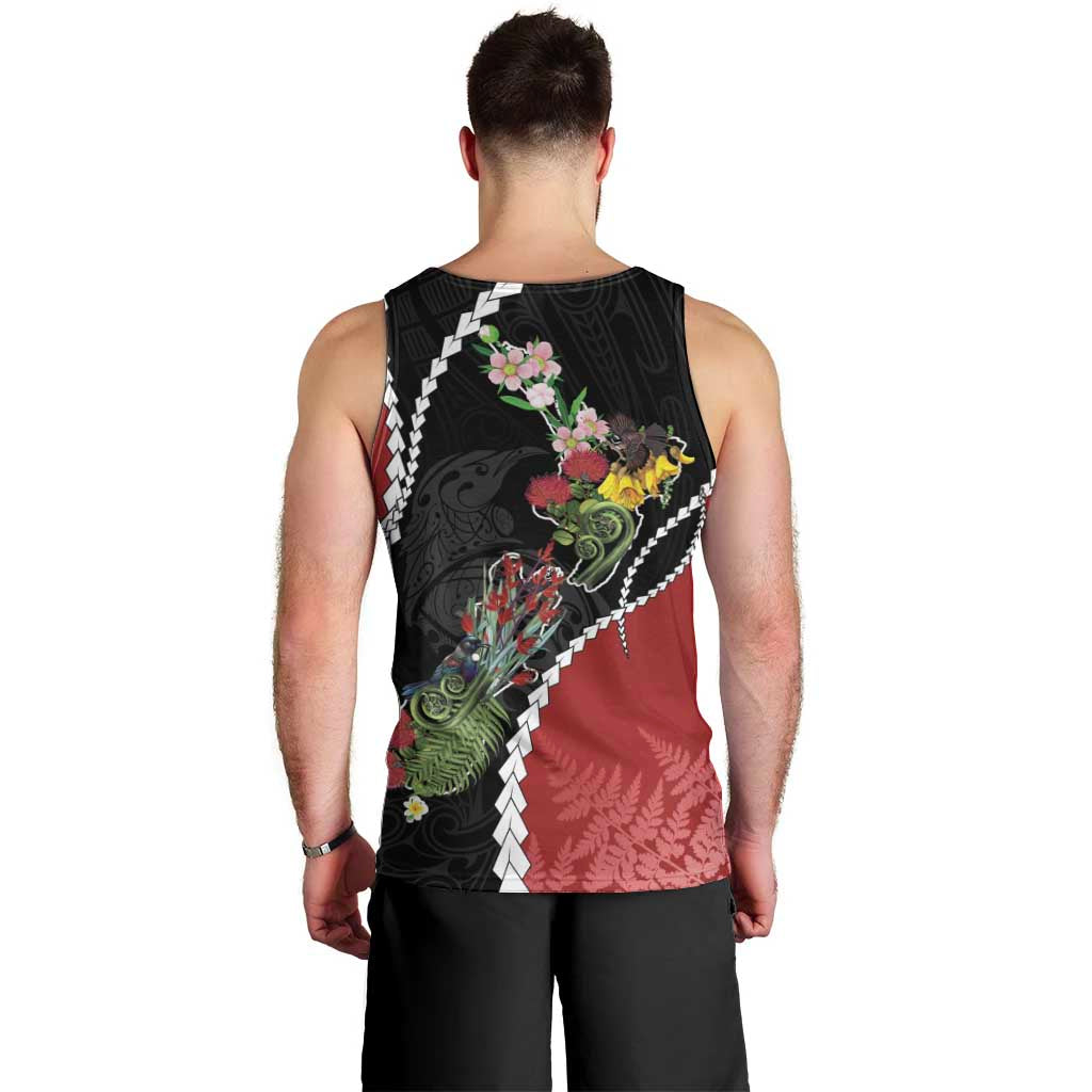 New Zealand Christmas Men Tank Top Flora Map with Birds - Polynesian Pride
