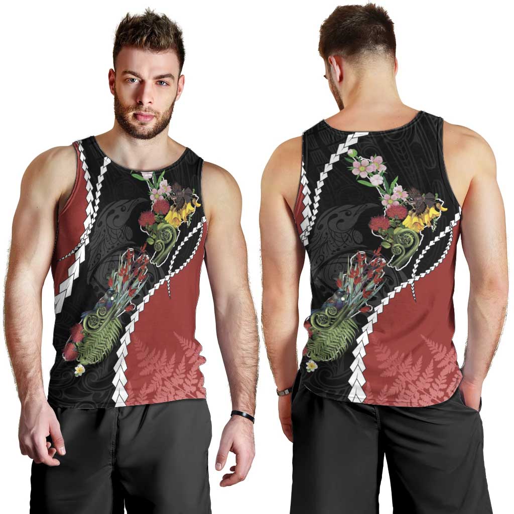 New Zealand Christmas Men Tank Top Flora Map with Birds - Polynesian Pride
