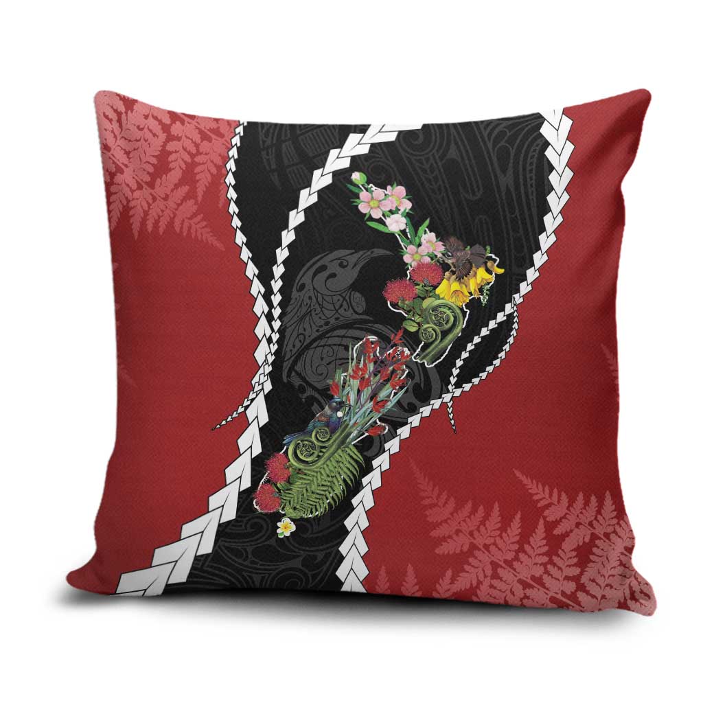 New Zealand Christmas Pillow Cover Flora Map with Birds - Polynesian Pride