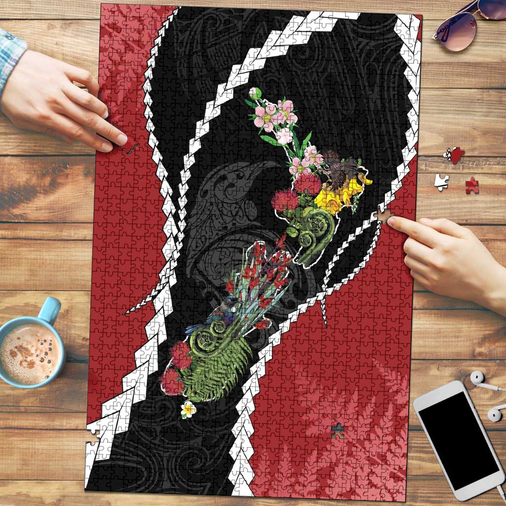 New Zealand Christmas Puzzle Flora Map with Birds - Polynesian Pride