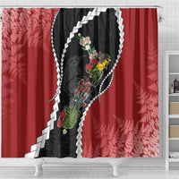New Zealand Christmas Shower Curtain Flora Map with Birds - Polynesian Pride