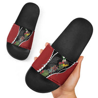 New Zealand Christmas Slide Sandals Flora Map with Birds - Polynesian Pride