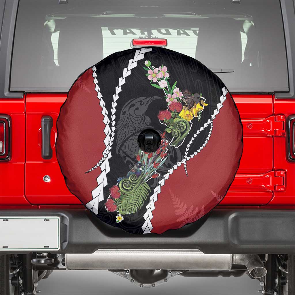 New Zealand Christmas Spare Tire Cover Flora Map with Birds - Polynesian Pride