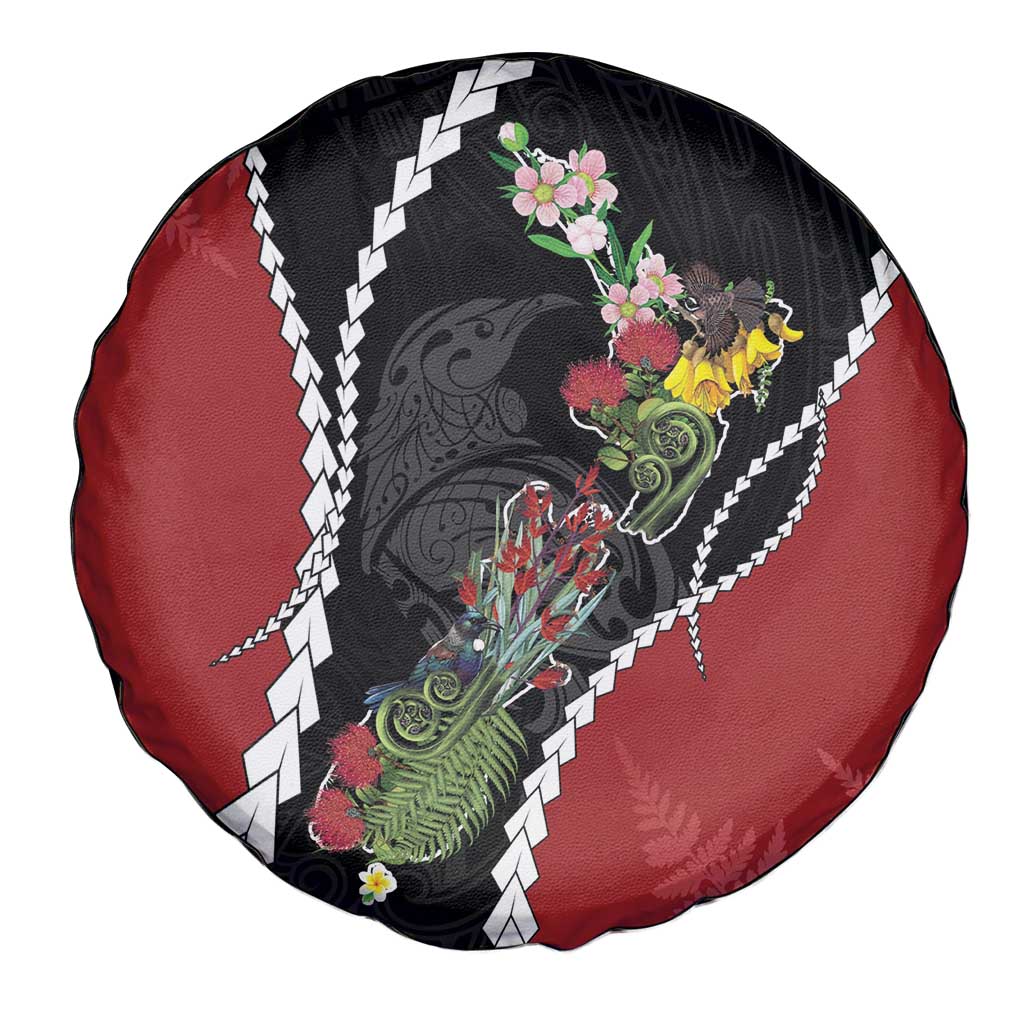 New Zealand Christmas Spare Tire Cover Flora Map with Birds - Polynesian Pride