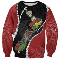 New Zealand Christmas Sweatshirt Flora Map with Birds - Polynesian Pride