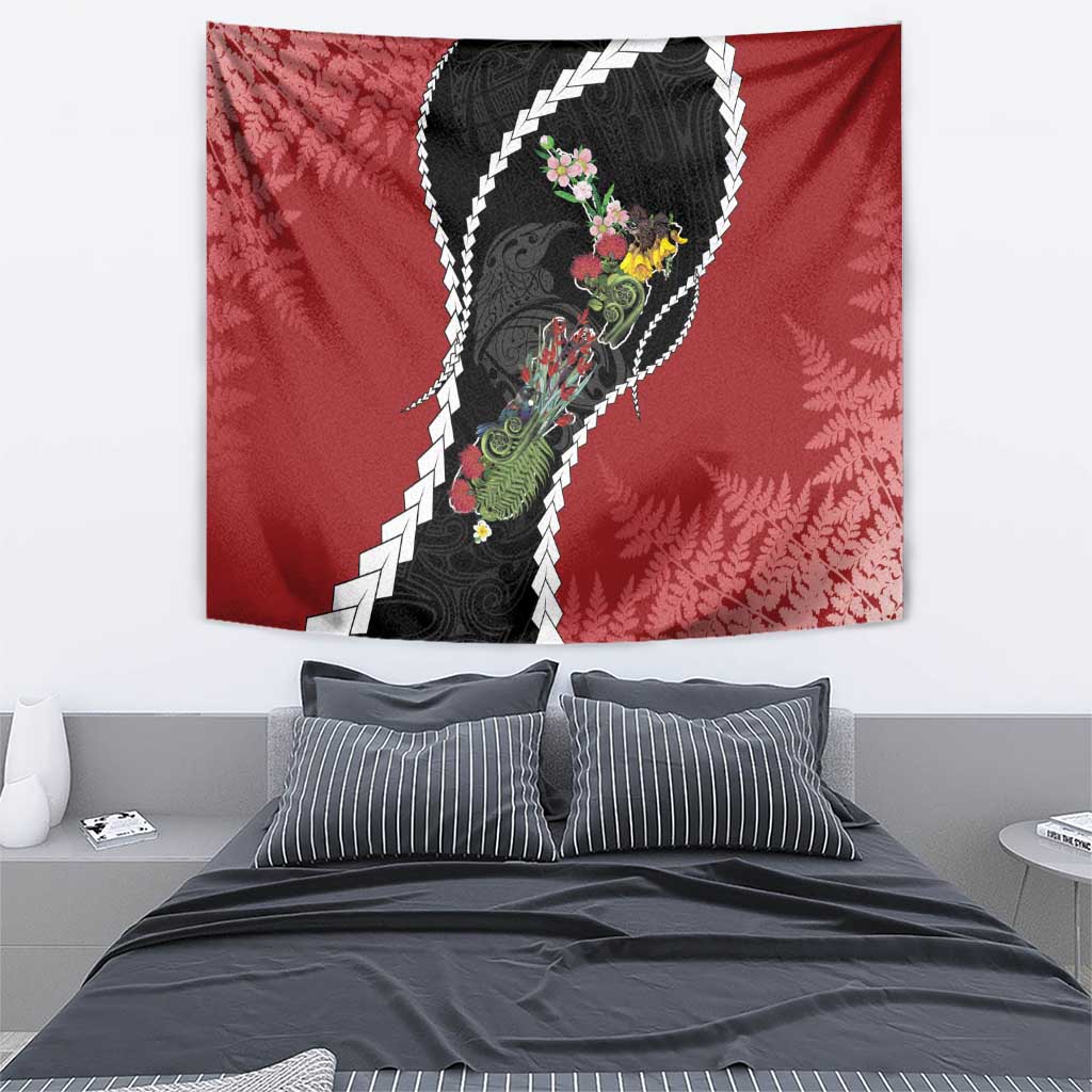 New Zealand Christmas Tapestry Flora Map with Birds - Polynesian Pride