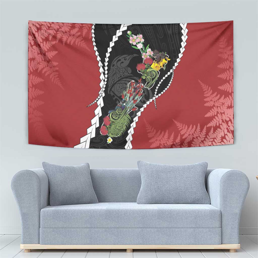 New Zealand Christmas Tapestry Flora Map with Birds - Polynesian Pride