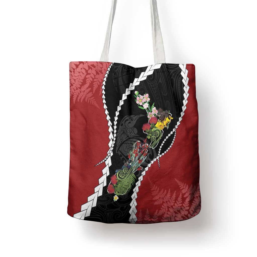New Zealand Christmas Tote Bag Flora Map with Birds - Polynesian Pride