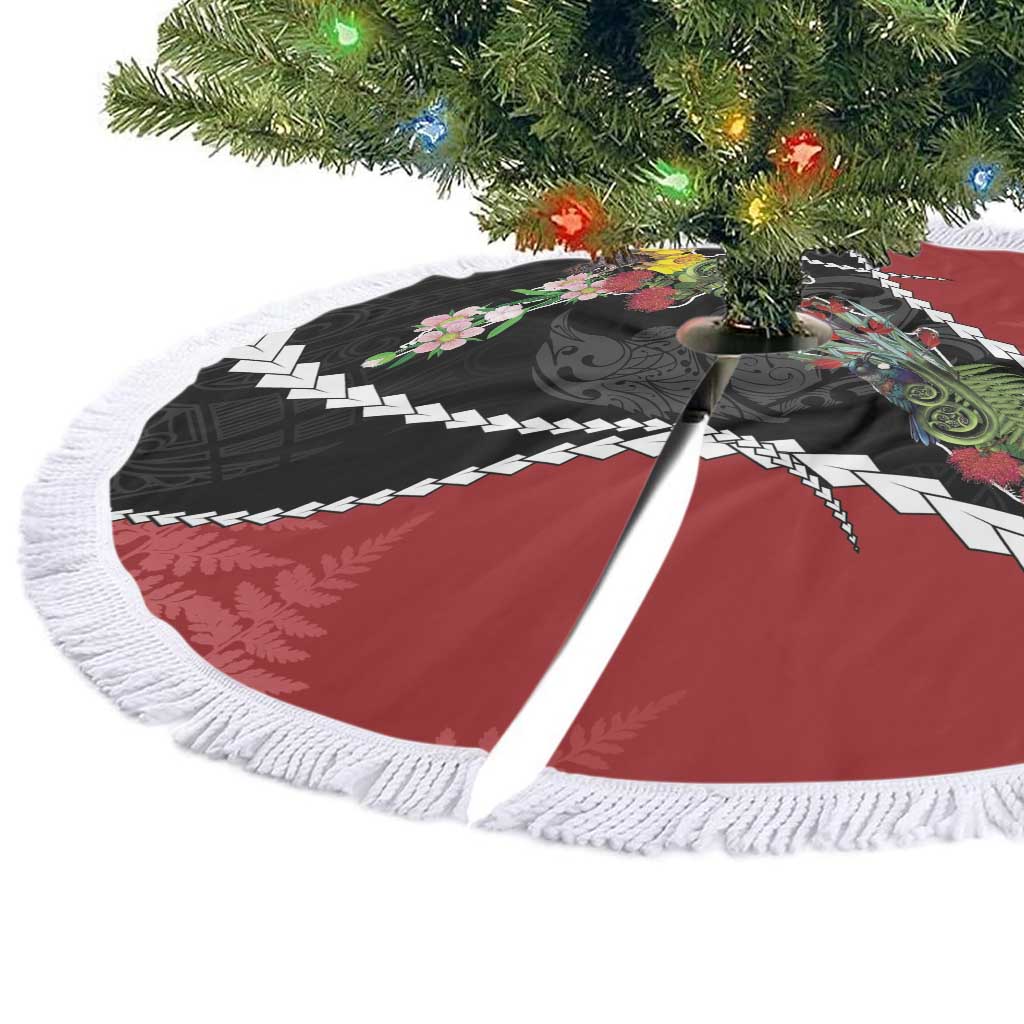 New Zealand Christmas Tree Skirt Flora Map with Birds - Polynesian Pride