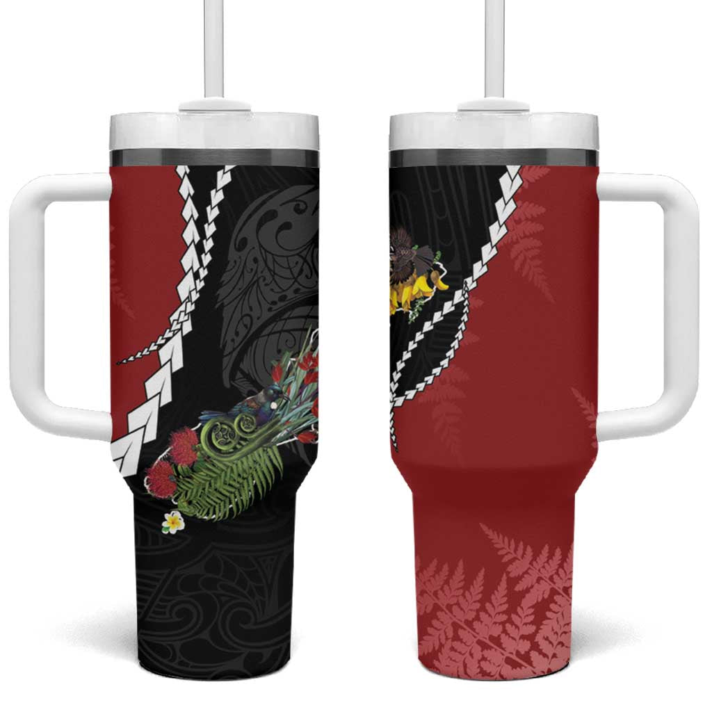 New Zealand Christmas Tumbler With Handle Flora Map with Birds - Polynesian Pride
