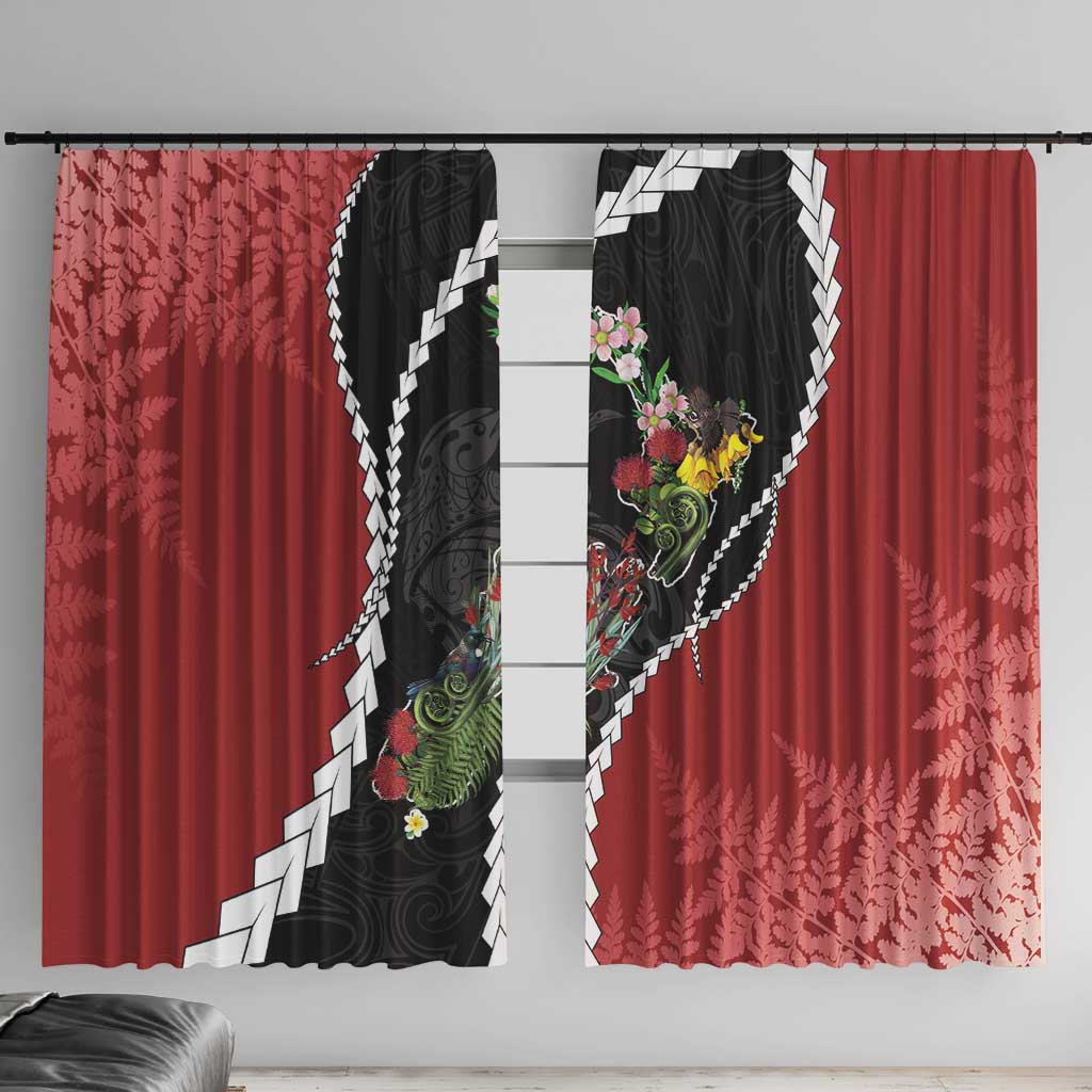 New Zealand Christmas Window Curtain Flora Map with Birds - Polynesian Pride