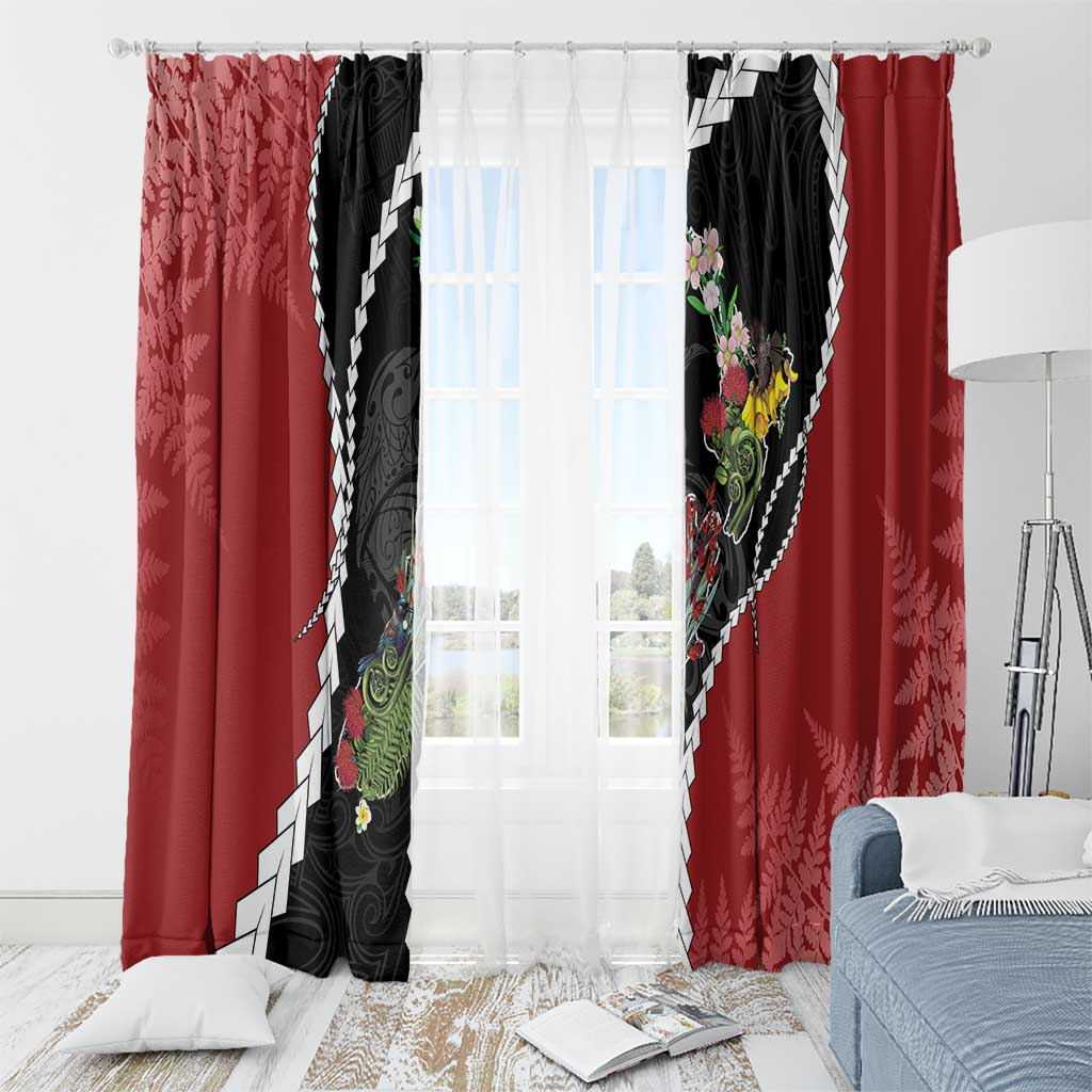New Zealand Christmas Window Curtain Flora Map with Birds - Polynesian Pride