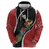 New Zealand Christmas Zip Hoodie Flora Map with Birds - Polynesian Pride