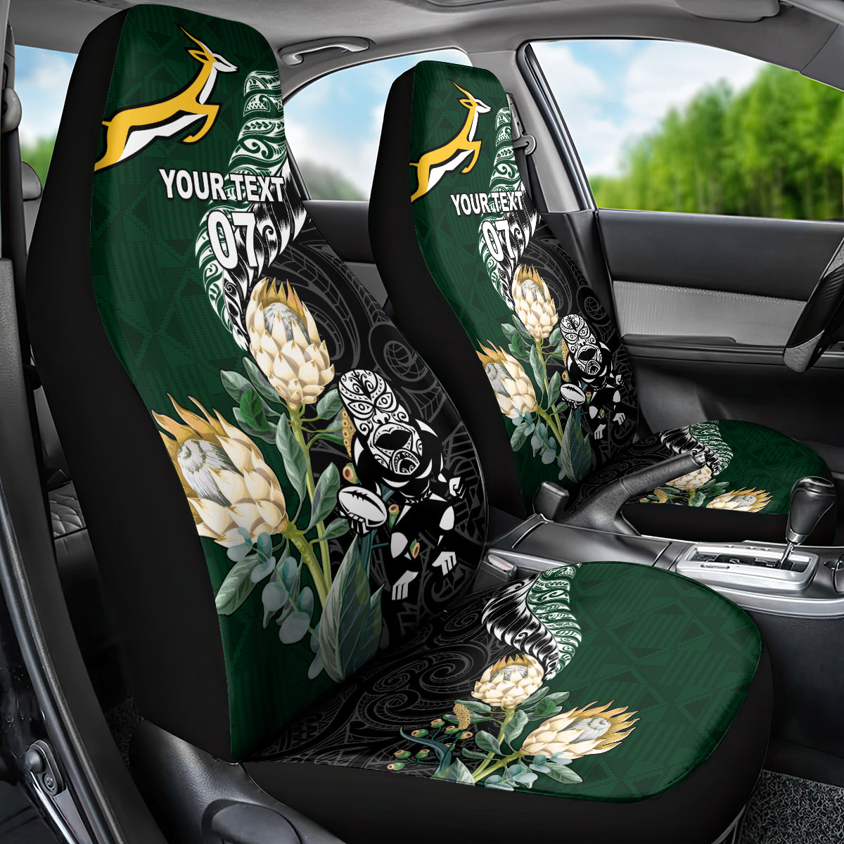 Custom South Africa Mix New Zealand Rugby 2023 Car Seat Cover World Cup Greatest Rivalry LT7 - Polynesian Pride