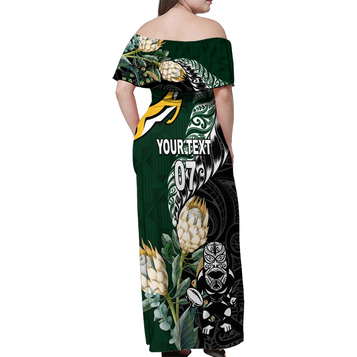 Custom South Africa Mix New Zealand Rugby 2023 Family Matching Off Shoulder Maxi Dress and Hawaiian Shirt World Cup Greatest Rivalry LT7 - Polynesian Pride