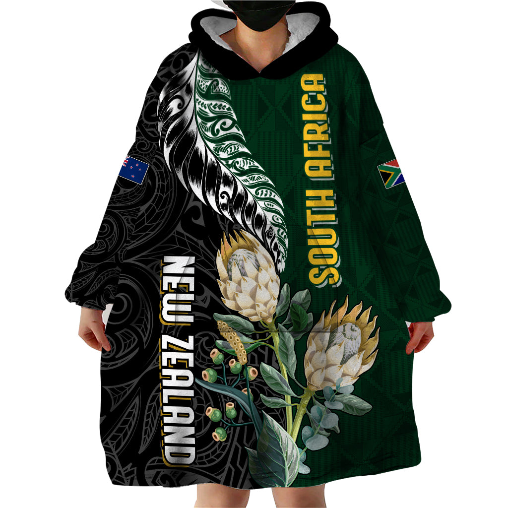 Custom South Africa Mix New Zealand Rugby 2023 Wearable Blanket Hoodie World Cup Greatest Rivalry LT7 - Polynesian Pride