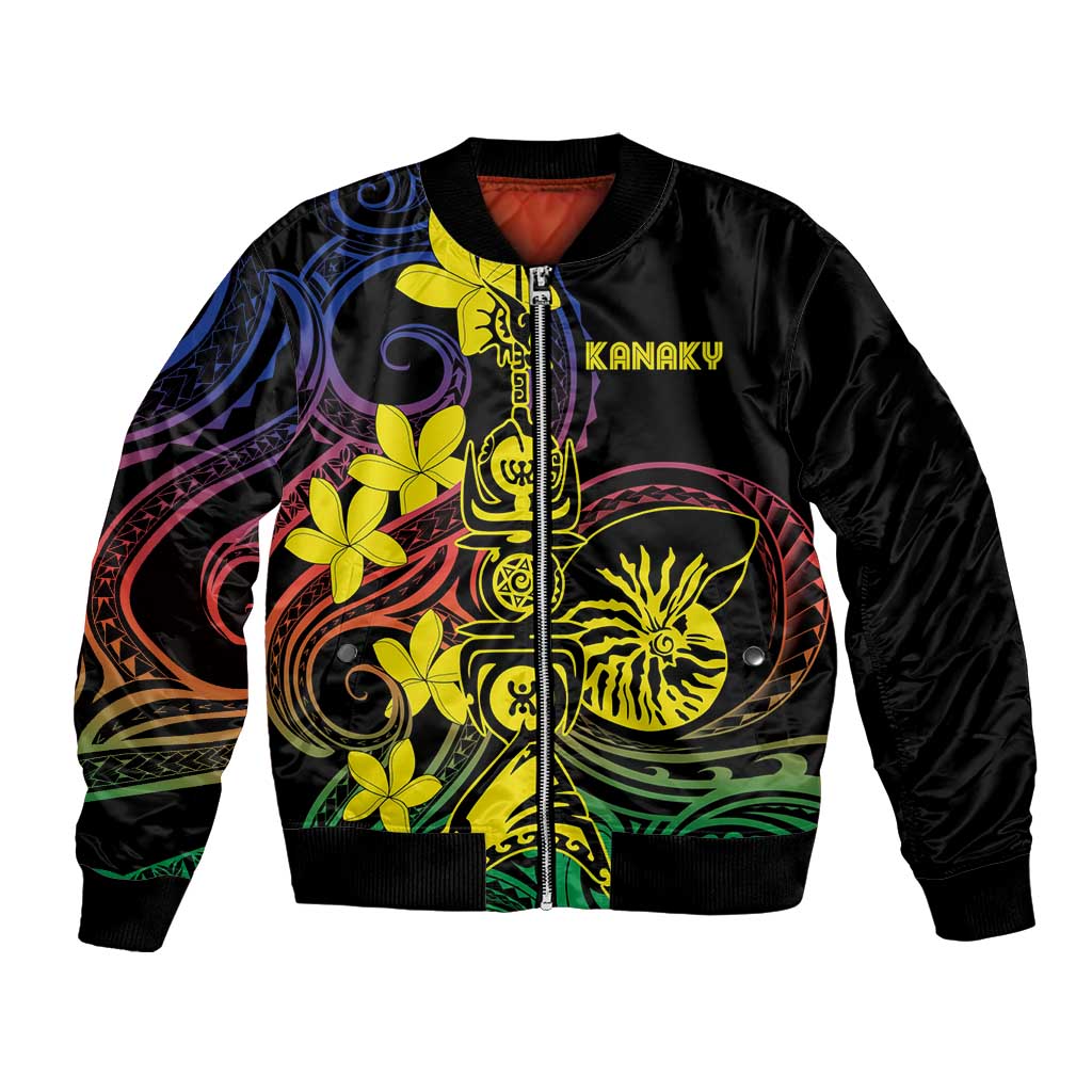 New Caledonia Kanaky Personalized Bomber Jacket Fleche Faitiere - Plumeria