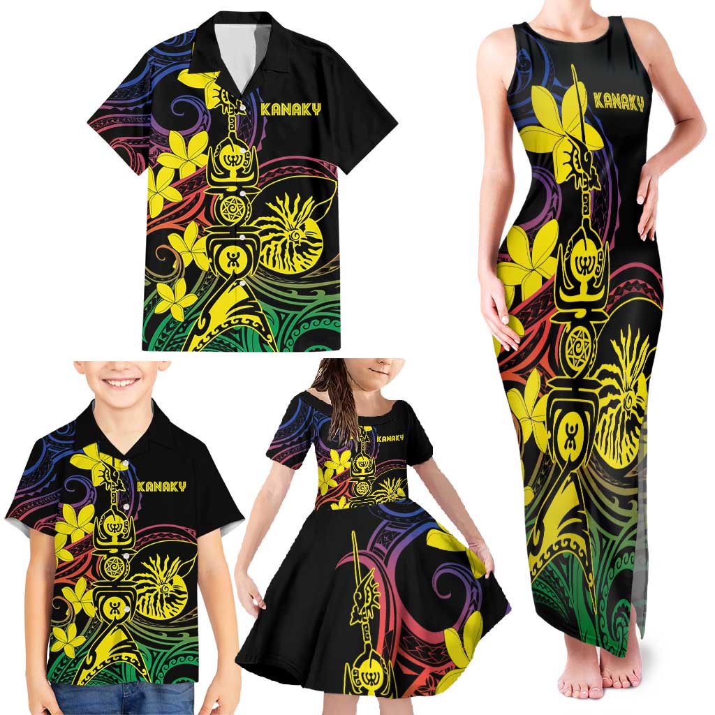 New Caledonia Kanaky Personalized Family Matching Tank Maxi Dress and Hawaiian Shirt Fleche Faitiere - Plumeria